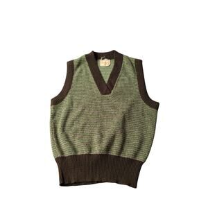 70s Charlies Girls Sweater Vest Erika Elias Green Brown XS Cropped Retro